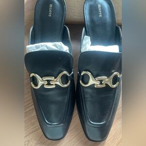 Maeve Black Loafers with Gold Chain Detail